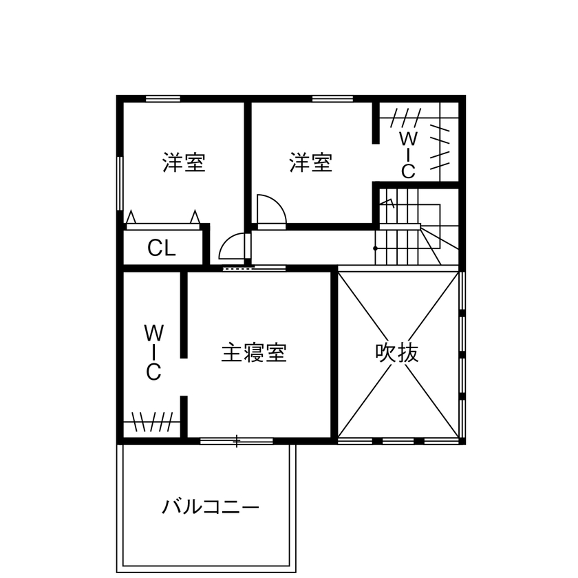 アサヒグローバルホーム 【2000万円台/間取り/30坪台/吹抜リビング】ウッディな内装×シンプルデザイン。カフェ風キッチンが映える家の間取り図（4LDK＋ウッドデッキ）2階