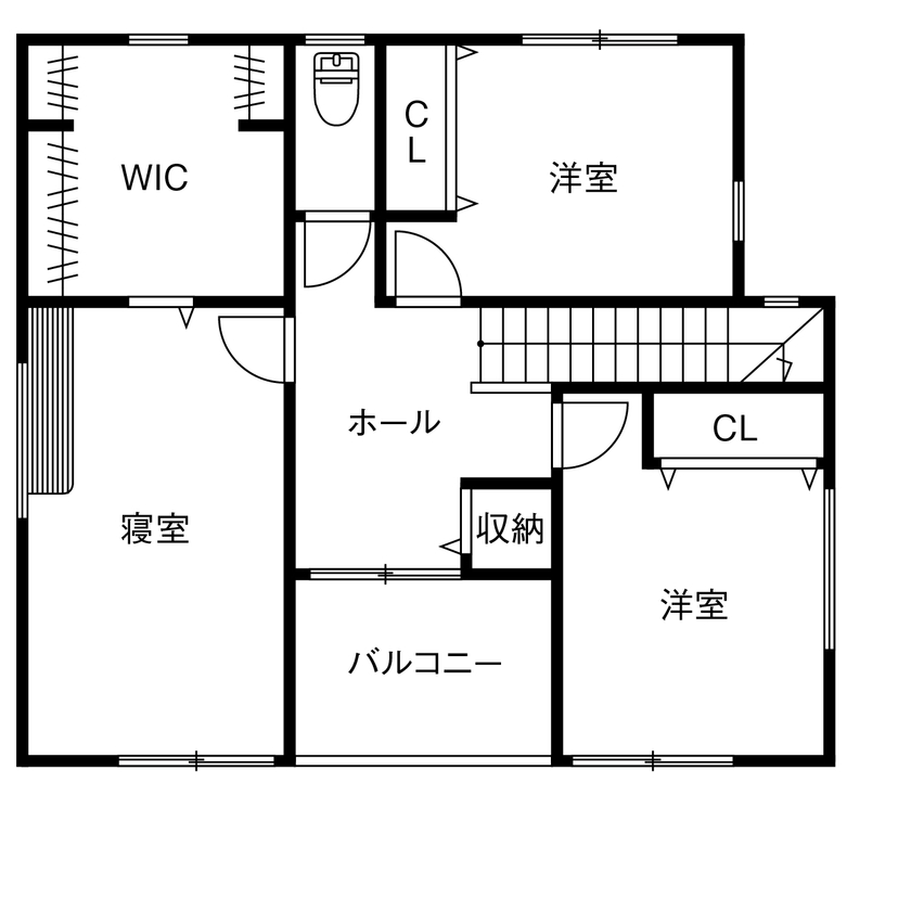 アサヒグローバルホーム 【1000万円台/間取り/30坪台/家事動線/サンルーム】コストを工夫し予算内でこだわり尽くすホテルライクな家の間取り図（3LDK＋サンルーム）2階