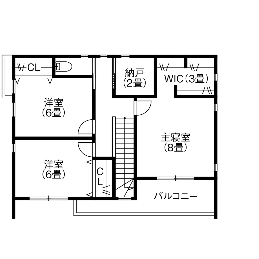 アサヒグローバルホーム 【2000万円台/間取り/30坪台/土間/スロップシンク】旗竿地でも叶うシンプルなリビングと洗濯動線の家の間取り図（3LDK＋畳コーナー）2階