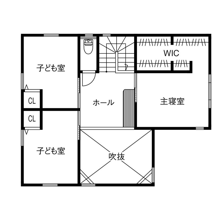 アサヒグローバルホーム 【1000万円台/間取り/30坪台/ガルバリウム外観/吹抜リビング】中庭でおうちカフェ。一級建築士デザインの家の間取り図（3LDK＋中庭）2階
