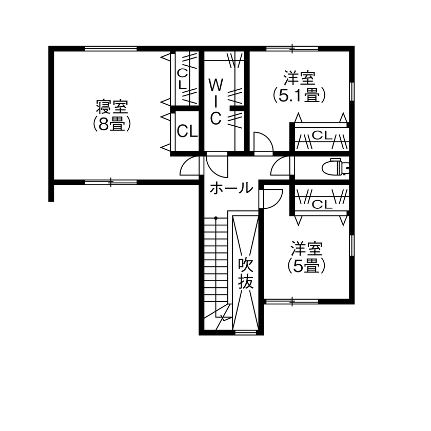 アサヒグローバルホーム 【2000万円台/間取り/40坪台/ガレージ】飽きのこないシンプルデザイン。スタイリッシュなガレージハウスの間取り図（3LDK+書斎+ガレージ）2階