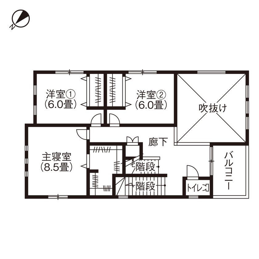 アサヒグローバルホーム 【1000万円台/間取り/40坪台/吹抜リビング/スタイリッシュ外観】屋上バルコニーでBBQ 長年の理想を叶えた家の間取り図（4LDK）2階
