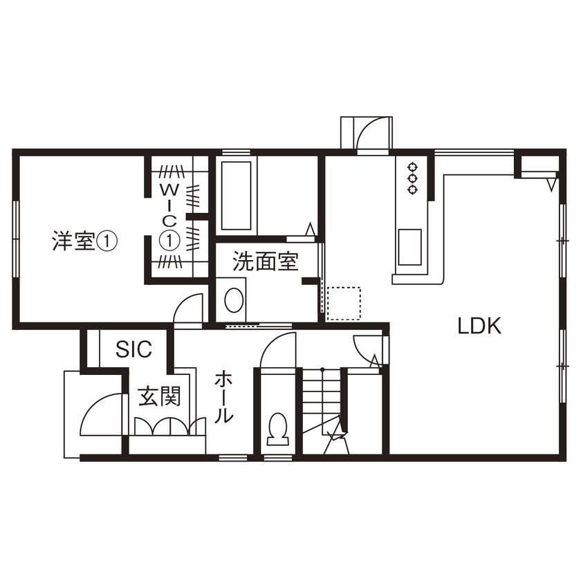 アサヒグローバルホーム 【横並び３口のコンロ×記念手形】回遊型の間取りで子育てがスムーズに「決め手は営業さんへの信頼です」の間取り図（4LDK）1階