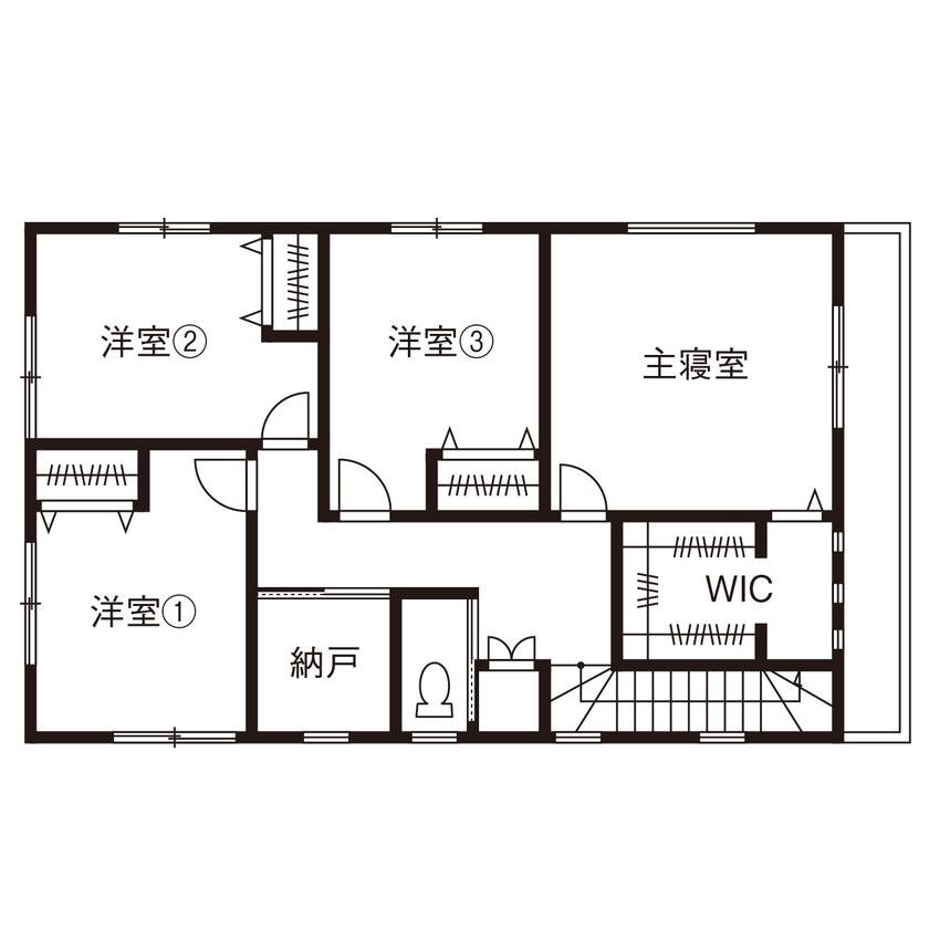 アサヒグローバルホーム 【1000万円台/間取り/約40坪/グレイッシュ外観/土間】南向きの広いリビング×折り上げ天井で開放感抜群の家の間取り図（4LDK）2階