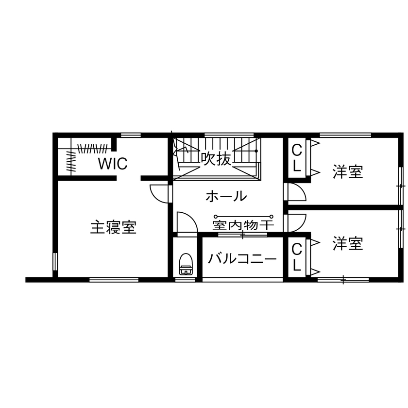 アサヒグローバルホーム 【2000万円台/間取り/30坪台/ガルバリウム外観/モダン】木目×アイアン×吹抜け　木の温もり感じる開放的な家の間取り図（4LDK＋WIC）2階