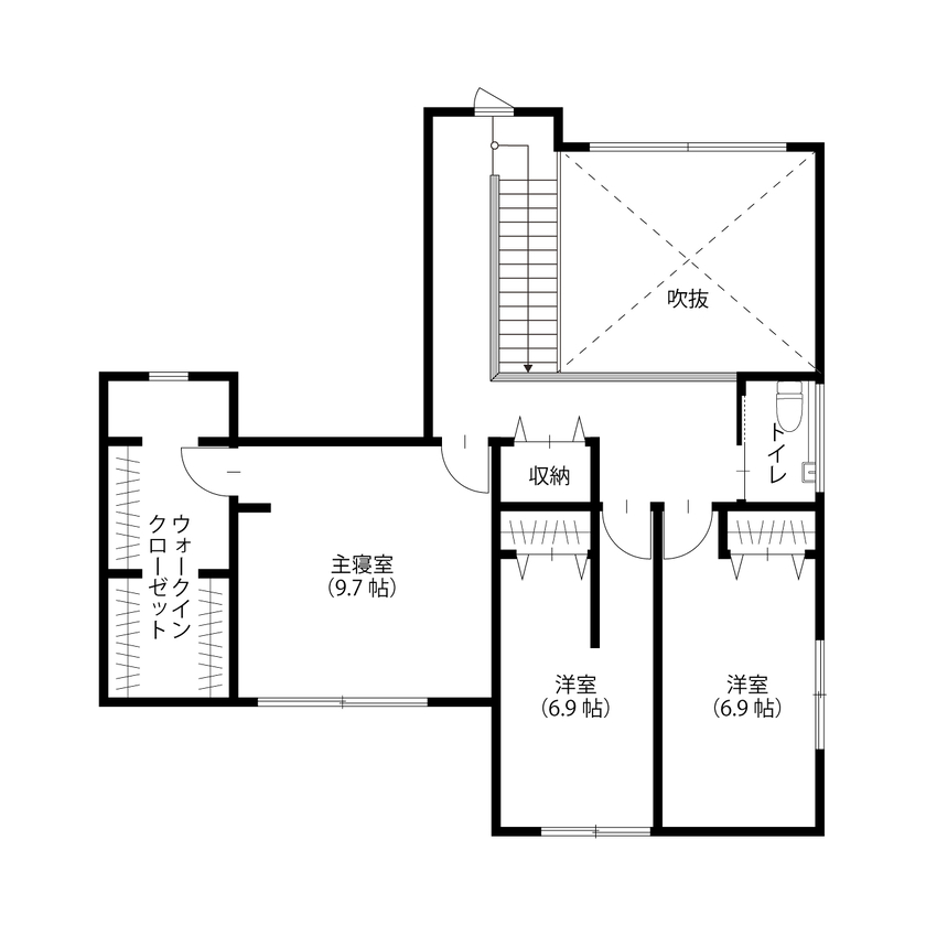 アサヒグローバルホーム 【3000万円台/間取り/60坪台/ガレージ】広大な敷地に建つラグジュアリーなガレージハウスの間取り図（4LDK+ガレージ）2階