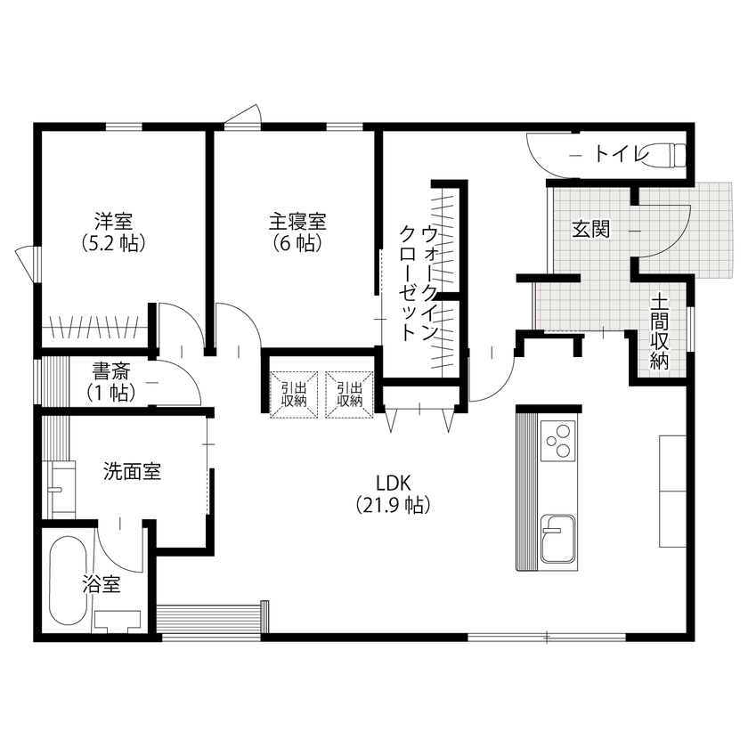 アサヒグローバルホーム 【1000万円台/間取り/20坪台/平屋】北欧風なコンパクト平屋の間取り図（2LDK+ヌック）1階