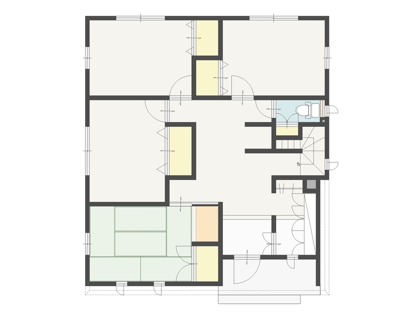 光英住宅 ガルバリウム＆箱型＆モノトーンでシンプルモダンな外観が美しい、おしゃれな別棟型二世帯住宅の間取り図（5K以上）1階