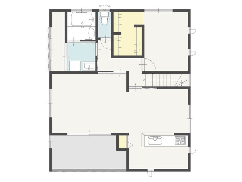 光英住宅 ガルバリウム＆箱型＆モノトーンでシンプルモダンな外観が美しい、おしゃれな別棟型二世帯住宅の間取り図（5K以上）2階