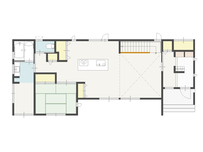 光英住宅 【2500万円】ダイナミックな吹き抜けがもたらす抜群の開放感が、心を解きほぐす住まいの間取り図（5K以上）1階