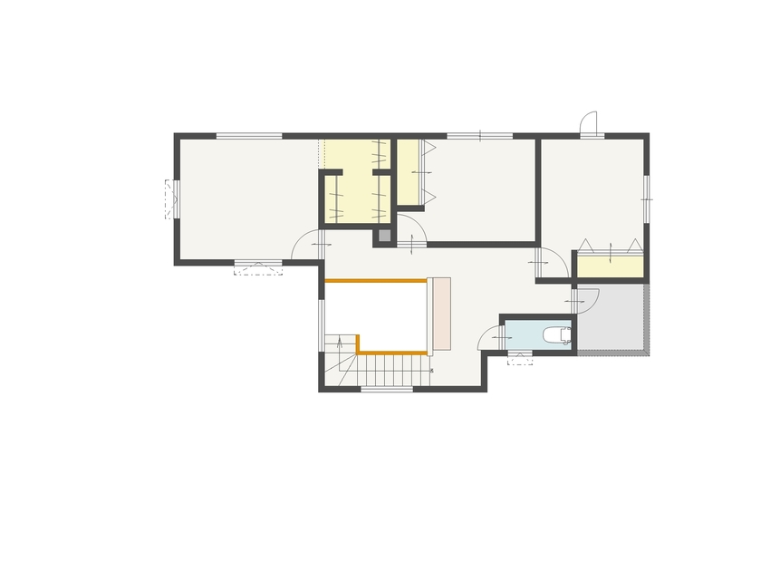 光英住宅 一体感あるLDKの大空間+伸びやかな吹き抜けが気持ちいい家の間取り図（5K以上）2階