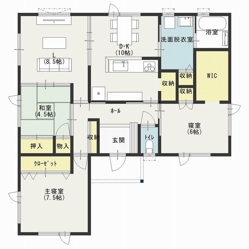 光英住宅 【平屋住宅】コンパクトでも快適に暮らす。UA値0.42W/m2K！北海道の基準を超える高性能住宅の間取り図（3LDK）1階