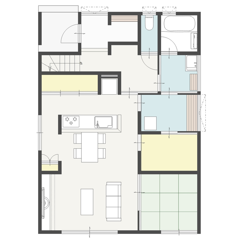 光英住宅 快適な暮らしは確かな数値と技術に表れる。北海道基準を上回るUA値0.34W/m2・Kの洗練された美しい住まいの間取り図（4LDK）1階