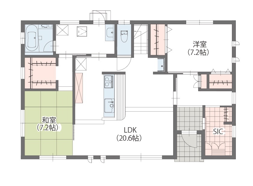 アエラホーム 【20坪台/間取り図/平屋】憧れの吹き抜け&スキップフロアを実現 一体感のある間取りで家族を感じられる平屋の間取り図（2LDK＋小屋裏）1階