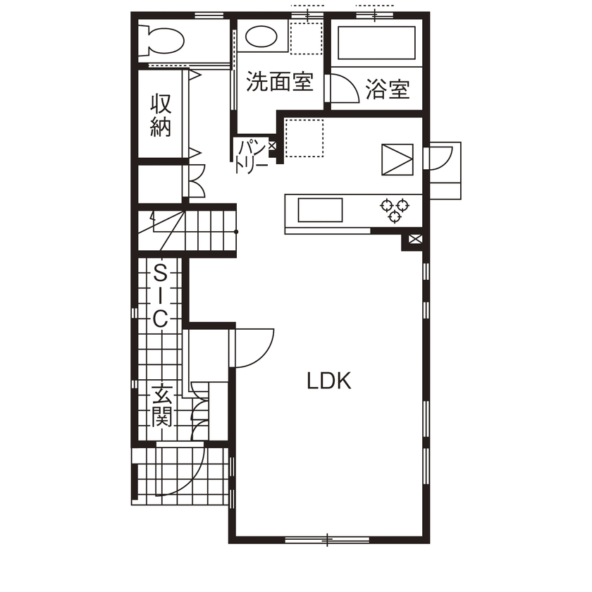 アエラホーム 【1000万円台/20坪台/間取り図/収納充実】古くなった家を建て替え 夏は涼しく冬は暖かいシンプルモダンな家の間取り図（2LDK）1階
