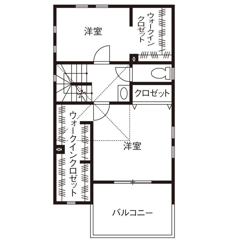 アエラホーム 【1000万円台/20坪台/間取り図/収納充実】古くなった家を建て替え 夏は涼しく冬は暖かいシンプルモダンな家の間取り図（2LDK）2階