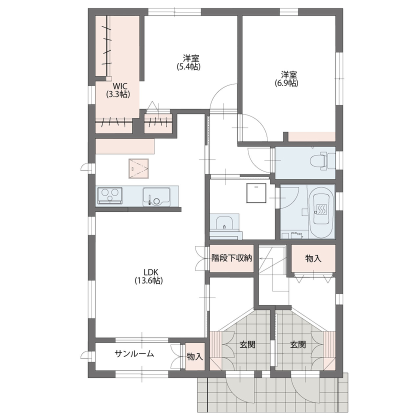 アエラホーム 【2000万円台/間取り図/完全分離二世帯住宅】それぞれの家族が程よい距離感で仲良く過ごす W断熱で快適な家の間取り図（二世帯住宅2LDK+3LDK）1階