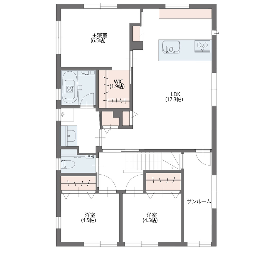 アエラホーム 【2000万円台/間取り図/完全分離二世帯住宅】それぞれの家族が程よい距離感で仲良く過ごす W断熱で快適な家の間取り図（二世帯住宅2LDK+3LDK）2階