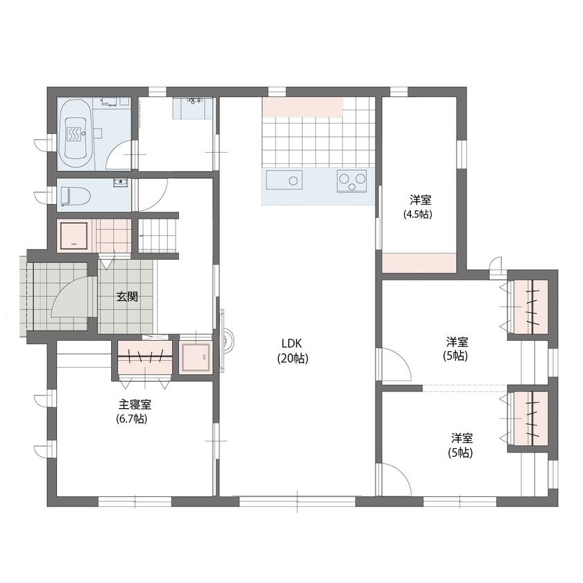アエラホーム 【1000万円台/20坪台/間取り図/平屋】10寸勾配屋根が目印！大きな窓から陽光が降り注ぐ明るい平屋の間取り図（4LDK）1階
