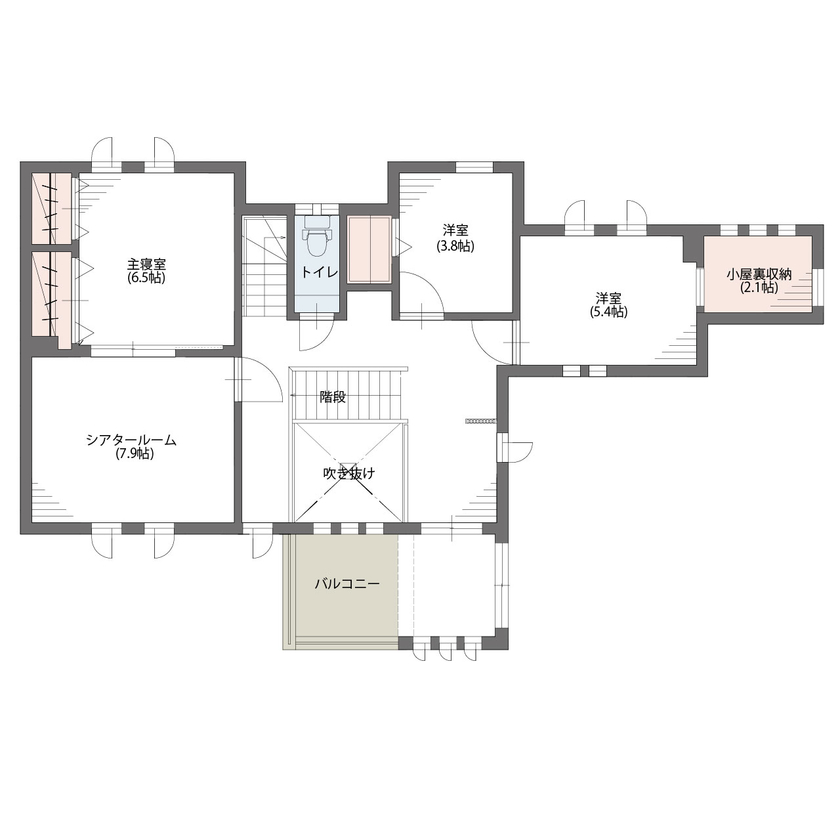 アエラホーム 【3000万円台/40坪台/間取り図】室内から愛車を眺めるビルトインガレージが自慢 家族が繋がる二世帯住宅の間取り図（5LDK+小屋裏収納2カ所）2階