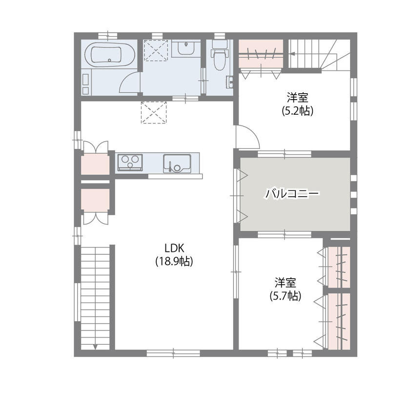 アエラホーム 【2000万円台/40坪台/間取り図/店舗併用】自宅で美容室をオープン！全館空調+太陽光発電で過ごしやすい家の間取り図（1階店舗＋2階2LDK）2階