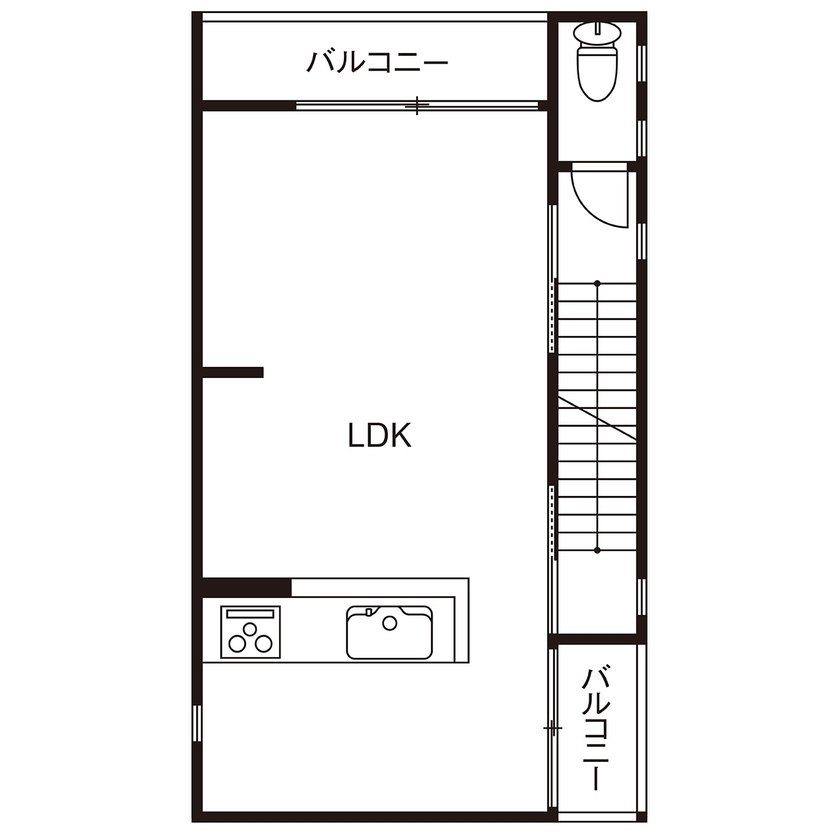 Beans Home 【大阪/1000万円台/30坪台/狭小】約15坪の土地で快適に暮らすインナーガレージのある３階建ての間取り図（3LDK）２階