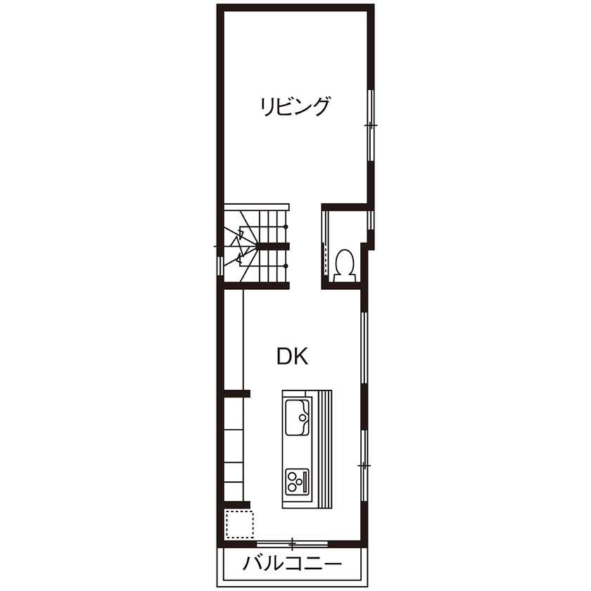 Beans Home 【2000万円台/間口3.3m/狭小/３階建て】2階LDKで採光を確保。大好きな空間で毎朝のコーヒーを楽しむ。の間取り図（２L・DK）２階