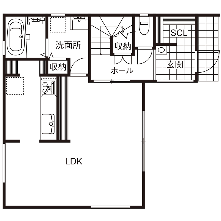 Beans Home 【2000万円台/大阪/30坪台】グリーンをテーマカラーに。 収納豊富で家事ラク・子育て家族の家の間取り図（3LDK）１階