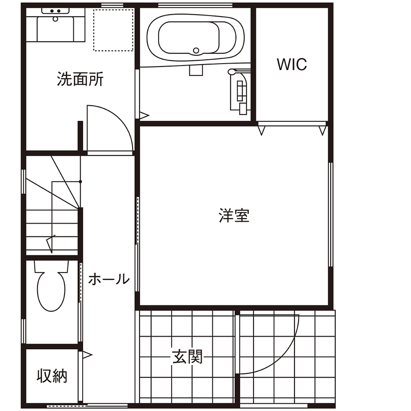 Beans Home 【1000万円台/大阪/狭小/15坪/３階建て】ブルーグレイの住まいに、暗めの天井や照明など大好きを詰め込んでの間取り図（3LDK）１階