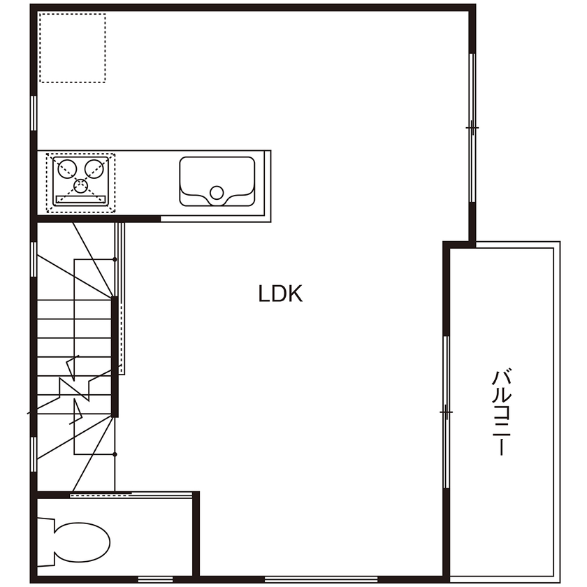 Beans Home 【1000万円台/大阪/狭小/15坪/３階建て】ブルーグレイの住まいに、暗めの天井や照明など大好きを詰め込んでの間取り図（3LDK）２階