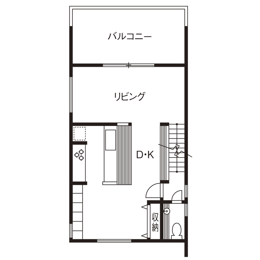 Beans Home 【2000万円台/大阪/延床30坪台/3階建て】随所に無垢の木を使った、北欧インダストリアルな自分たちらしい家の間取り図（3LDK）2階