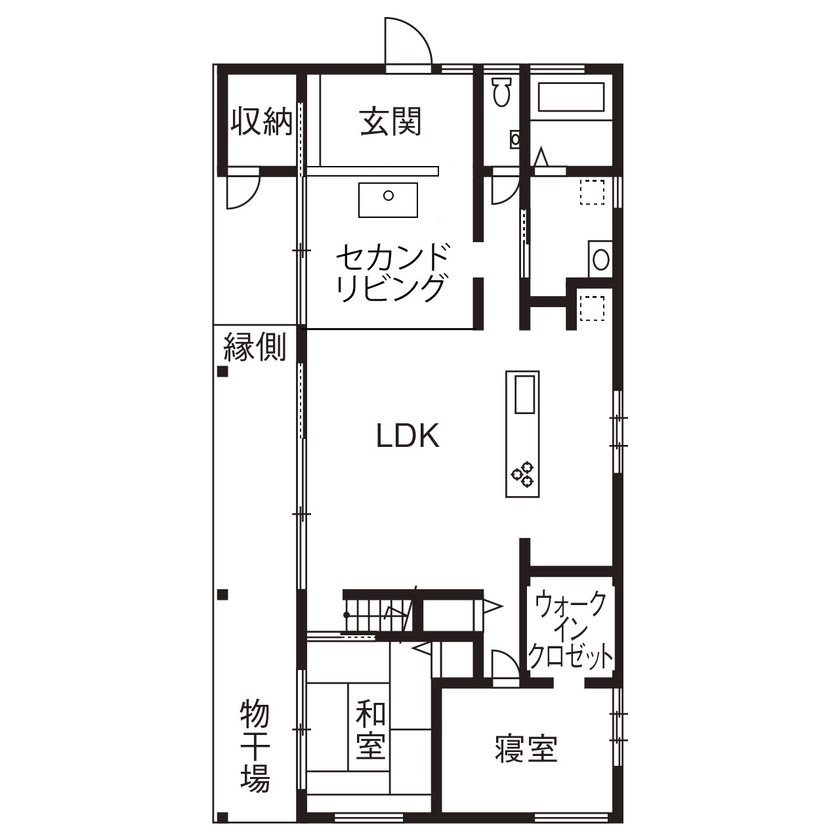iKKA 【滋賀県｜2400万円台｜延床41坪｜間取り有】LDKから田園風景や桜並木、山々の景色を望む平屋のような家の間取り図（4LDK）1階