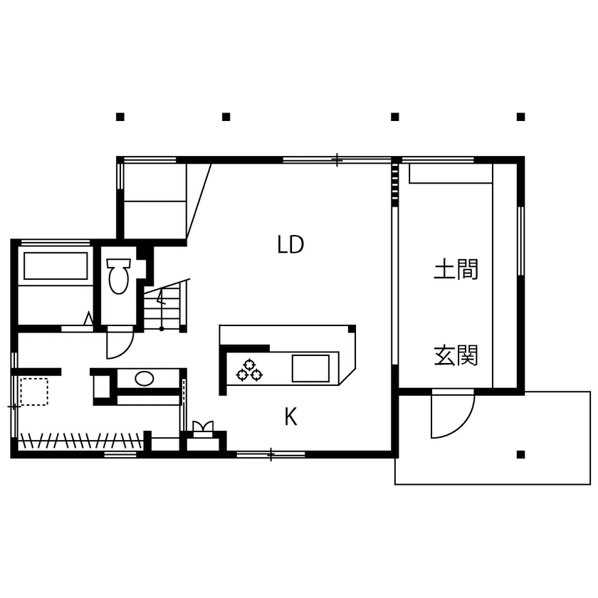 iKKA 【滋賀県｜2000万円台｜間取り図有】音楽に読書に植物、広い土間スペースで思う存分趣味を楽しむ住まいの間取り図（2LDK）1階