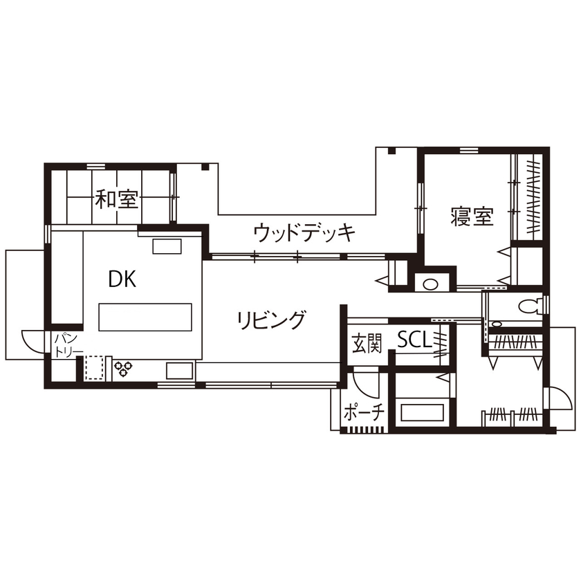 iKKA 【滋賀県｜2000万円台｜間取り有】竹林を望むLDKに薪ストーブ。愛犬たちと心穏やかに暮らす平屋の家の間取り図（2LDK）1階