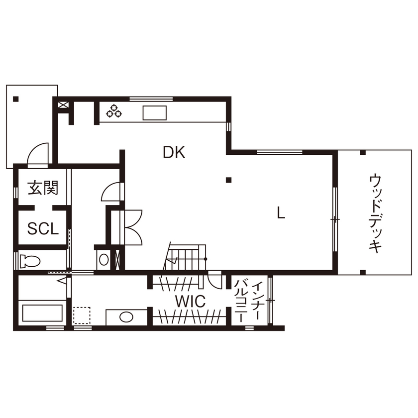iKKA 【滋賀県｜2000万円台｜間取り有】大きな窓から木々の緑を望む、家事ラク＆在宅ワークに最適な家の間取り図（1LDK）1階