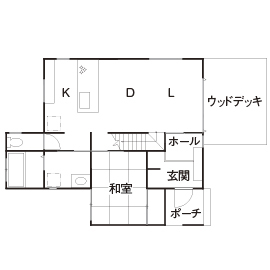 【小さい平屋専門店】すみ家 【30坪台/4LDK/間取り図】広いウッドデッキでアウトドアライフも満喫。平屋感覚で過ごせる自然素材の家の間取り図（4LDK）1階