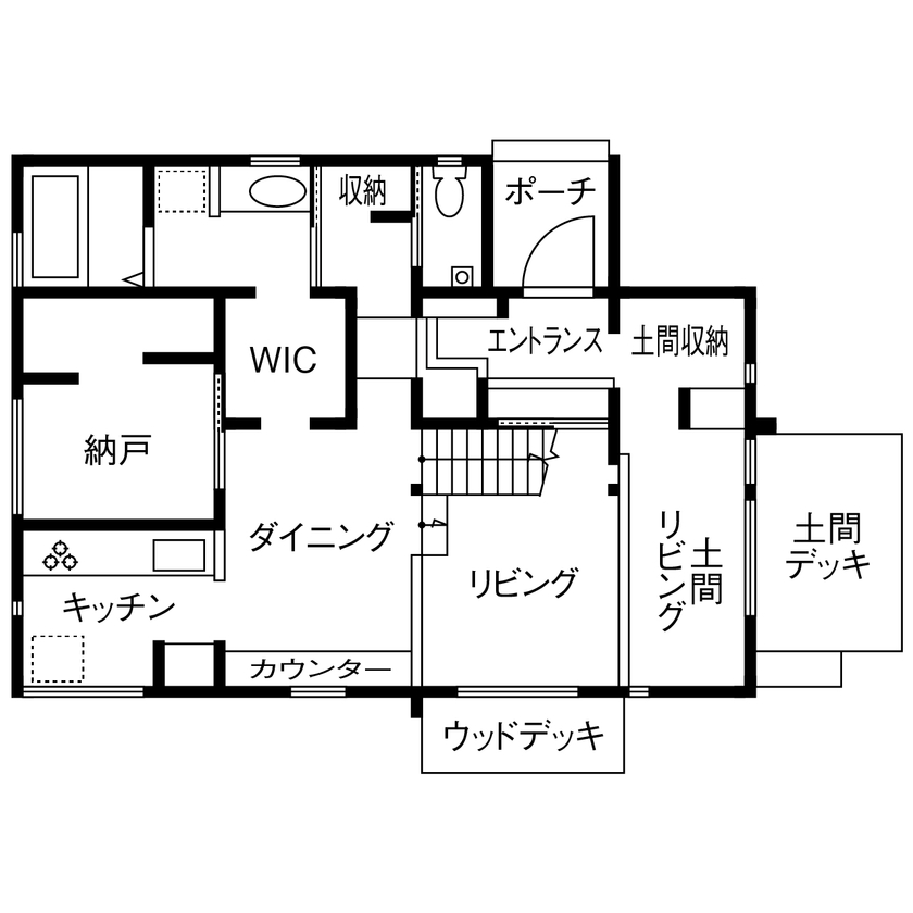 【小さい平屋専門店】すみ家 【2000万円台/30坪台/3LDK/間取り図】アウトドア大好き家族が思い切り楽しめる！日常が味わいになる家の間取り図（3LDK）1階