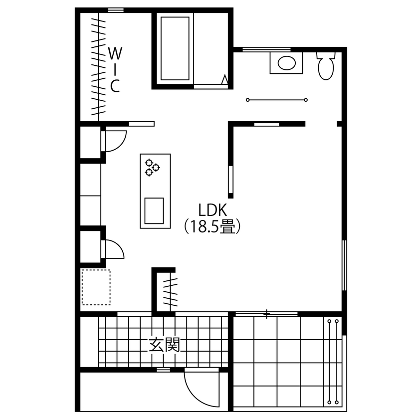 【小さい平屋専門店】すみ家 SNSで話題！500万再生！【1000万円台/間取り図】女性1人暮らしの醍醐味、ドアの無いワンフロアの小さい平屋の間取り図（1R）1階