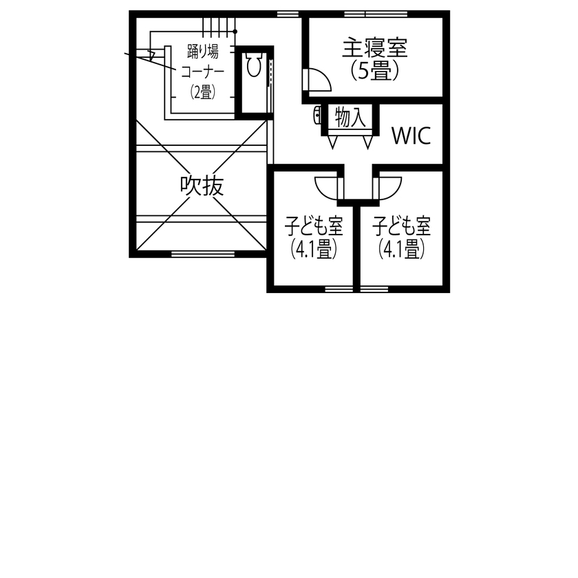 【小さい平屋専門店】すみ家 【3000万円台/30坪台/カリフォルニアスタイル/間取り図】風を感じるカバードポーチで家族や友人と楽しく！の間取り図（4LDK）2階