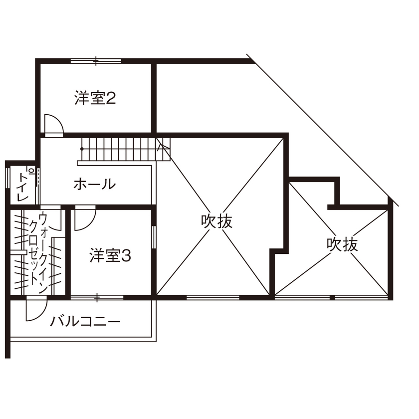 BEACON WORKS 【埼玉県/2750万円/30坪台/土地探し/半平屋/間取り図】リビングと庭が繋がる土間スペースと片流れ屋根の家の間取り図（3LDK）2階
