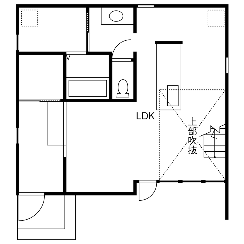 BEACON WORKS 【埼玉県/2000万円台/30坪台/建築家デザインの規格住宅】ギャラリー風の美しさ。家具・外構込み一貫施工の間取り図（3LDK）1階