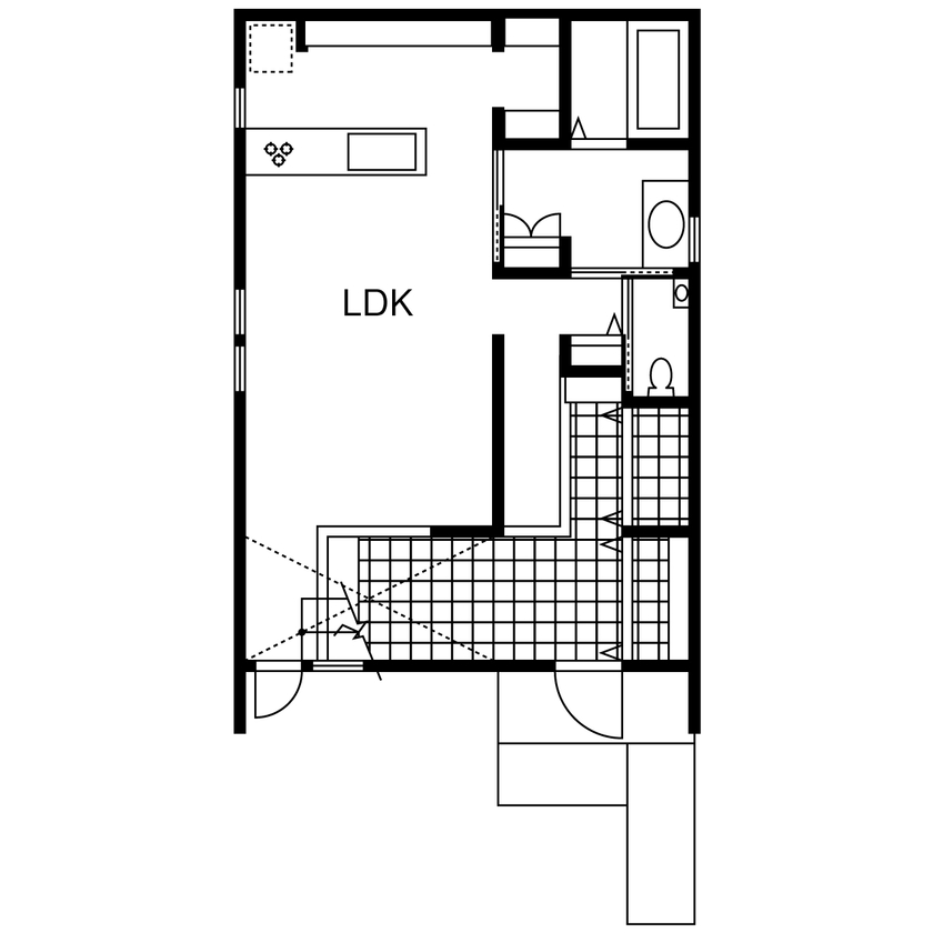 BEACON WORKS 【埼玉県/3000万円台/30坪台/建築家デザインの規格住宅】回遊動線とランドリー。家具・外構込み一貫施工の間取り図（3LDK）1階
