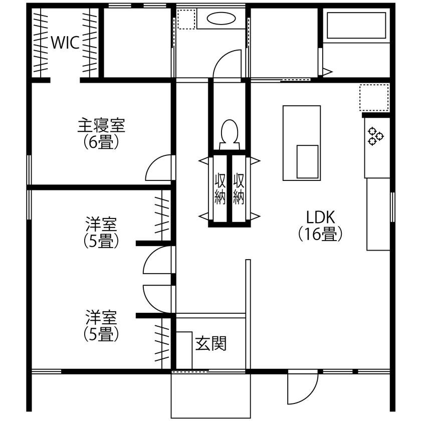 BEACON WORKS 【埼玉県/2200万円/延床25坪台/建築家デザインの規格住宅】家族がつながる平屋。家具・外構込み一貫施工の間取り図（2LDK）1階