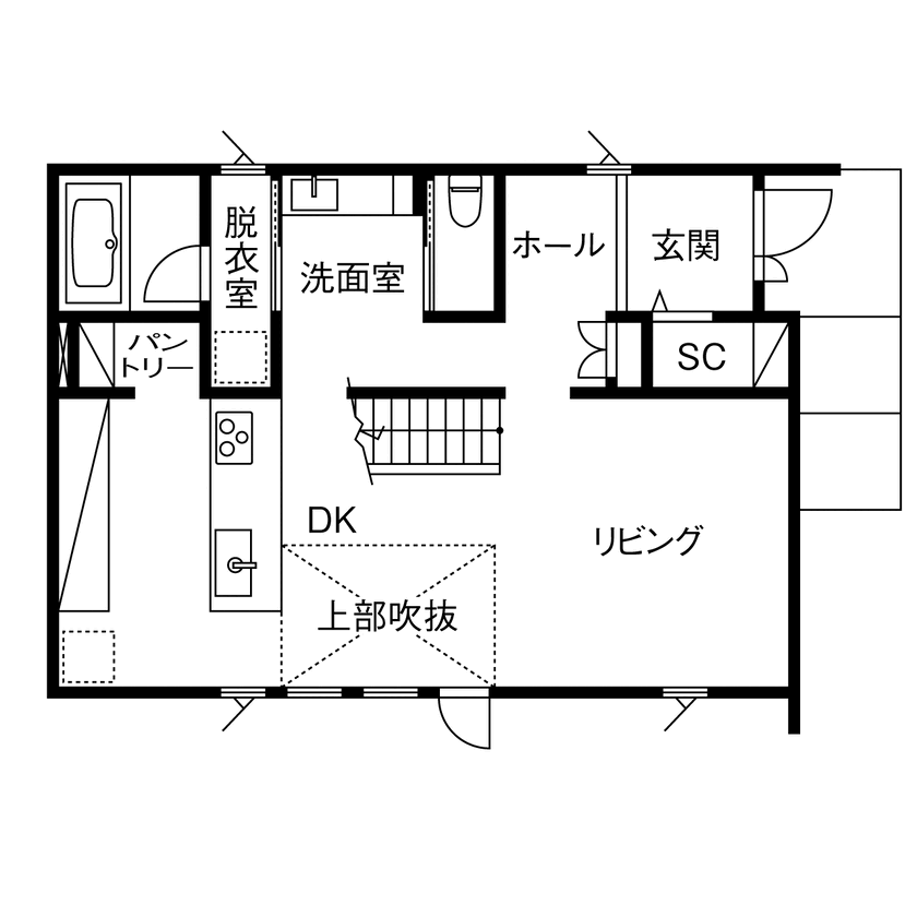 BEACON WORKS 【2600万円／吹抜／収納充実／間取図】無駄をそぎ落とした美しさ。上質な余白を楽しむ家の間取り図（3LDK+WIC）1階