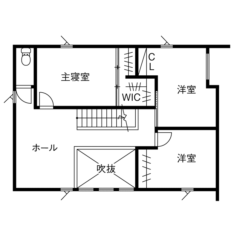 BEACON WORKS 【2600万円／吹抜／収納充実／間取図】無駄をそぎ落とした美しさ。上質な余白を楽しむ家の間取り図（3LDK+WIC）2階