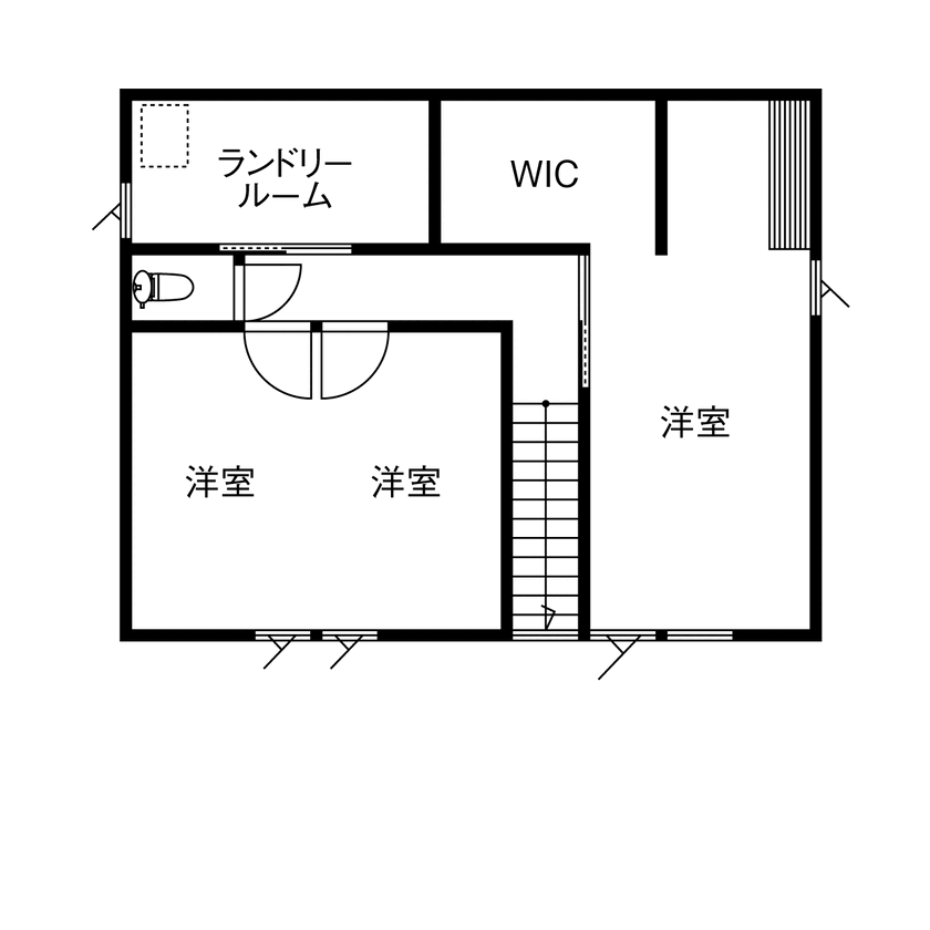 BEACON WORKS 【2300万円／ビルトインガレージ／間取図】直線美が際立つスクエアフォルムのガレージハウスの間取り図（3LDK+洗濯室+WIC）2階