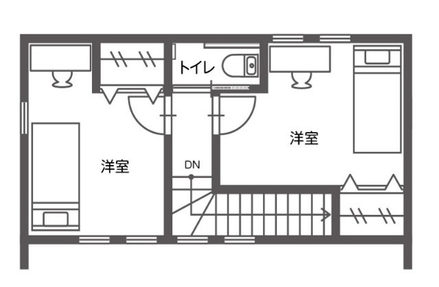 東建ビルダー 【太田市/3LDK/半平屋/33.06坪/2100万円】平屋と２階建てのイイトコどりの「半平屋」の家の間取り図（3LDK）2階
