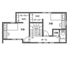 東建ビルダー 【佐野市/3LDK/半平屋/34.6坪/2200万円】家族がスムーズに愉しく暮らせるセミフラットな「半平屋」の間取り図（3LDK）2階