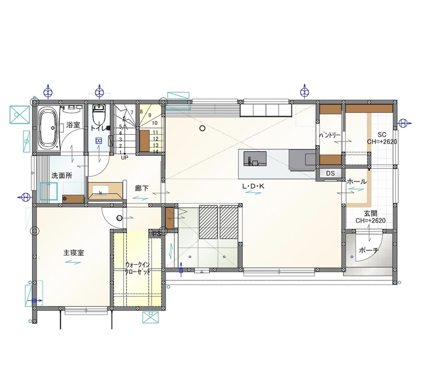 東建ビルダー 【足利市/3LDK/半平屋/32.6坪/2189万円】平屋と2階建てのイイトコドリの愛犬と暮らす「半平屋」の間取り図（3LDK）1階