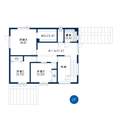 豊栄建設 【2500～2999万円／43坪／間取図／４LDK／ウッドデッキ】子どもたちの「元気」と「自立心」を養える住まいの間取り図（4LDK）2階